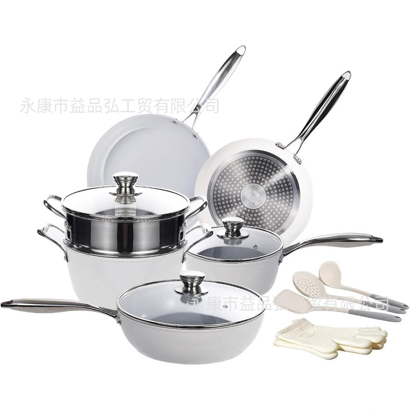 Conjunto de paneles de cerámica antiadherente conjunto completo de paneles de cocina de piso plano doméstico conjunto de cinco piezas de comercio exterior 12 piezas de cocina electromagnética