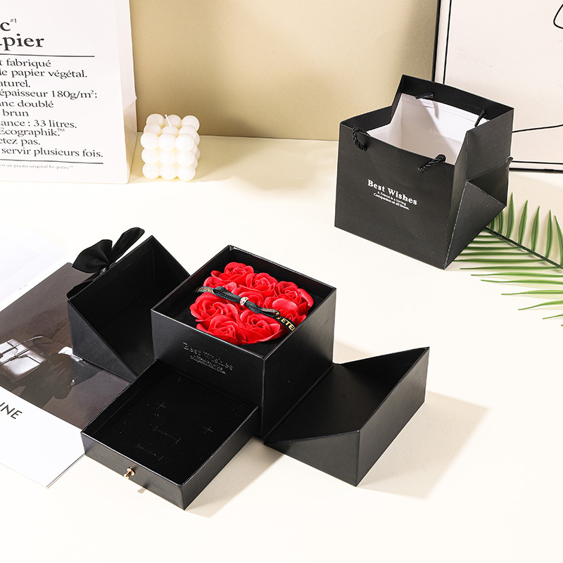 Caja de joyería de doble abertura de arco magnético cajón 9 flores caja de joyería de collar de Navidad caja de anillos transfronterizos