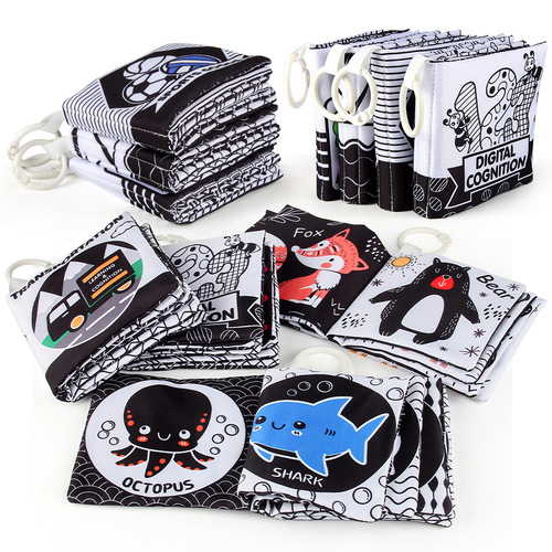 Amazon's new 5-page 10-sided black and white baby cloth book with BB, unbreakable baby cloth book early education toy