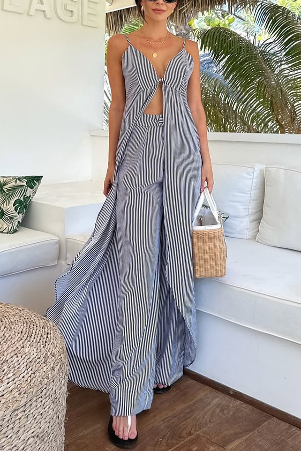 Polyester Fabric Type Pant Co-ord Set Sets Type Daily Women's Vacation Stripe Polyester Pant Co-ord Set Pants Sets