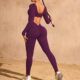 brocade silk 5 color beautiful back V waist seamless jumpsuit long sleeve sports fitness suit body shaping yoga suit women's jumpsuits