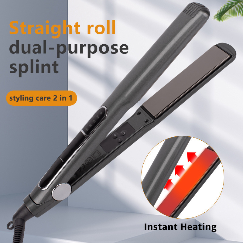 Transfronterizos venta caliente comercio exterior digital recto clips bobinado recto alisador de cabello de doble propósito no daña el cabello de abrazadera eléctrica de iones negativos barra de alisador de cabello