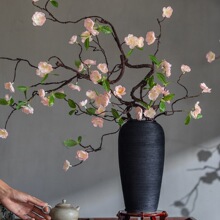 新中式花海棠花藤假花摆件客厅餐桌装饰插花摆设花艺摆件