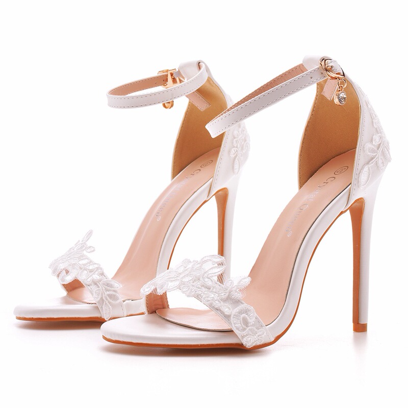 11cm Stiletto Sandals White One-Line Buckle Strap Shoes Thin Heels Fish Mouth Roman Sandals Lace High Heel Sandals