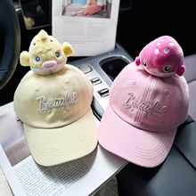 韩国单纯棉儿童海洋世界亲子鸭舌帽纯色弯檐帽棒球帽户外出游帽子