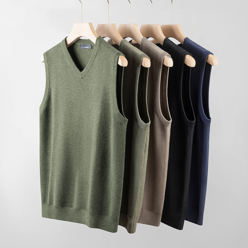Sweater Vest Men's Autumn and Winter Warm Vest Knitwear V-Neck Sleeveless Waistcoat Bottoming Shirt Business Trbottomy Inner Wear
