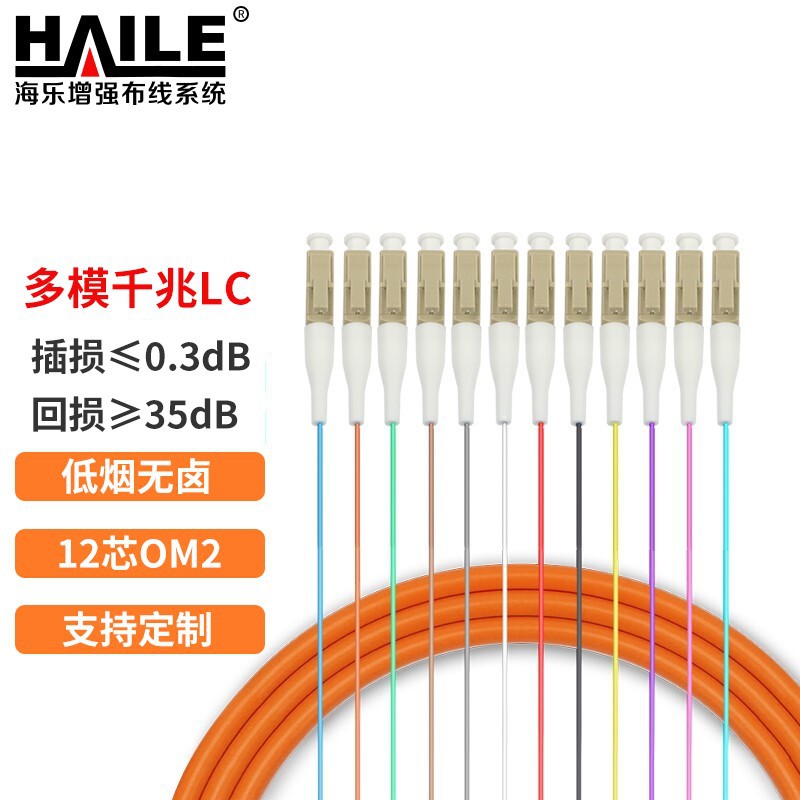 LC电信级多模千兆12芯束装尾纤 50/125法兰盘分纤箱ODF配线架专用