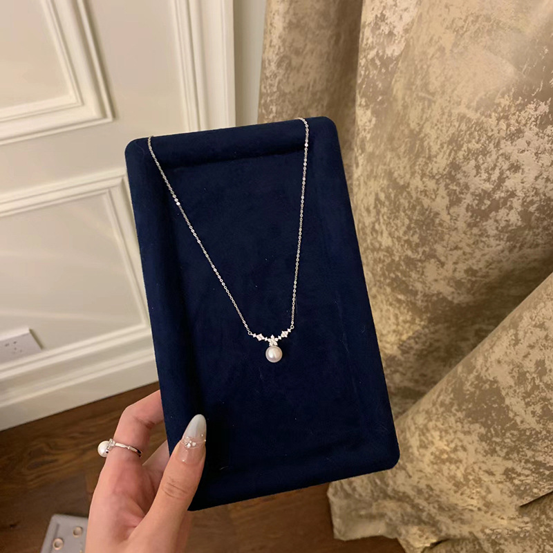 Funkelnde Diamant Perlen Anhänger Halskette Damen Elegante Schmuck_voghion.com