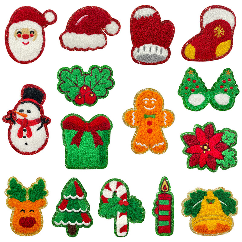 クリスマスタオル刺繍布ステッカーサンタクロース雪だるまジンジャーブレッドマンクリスマスツリーギフト装飾布ステッカー|undefined