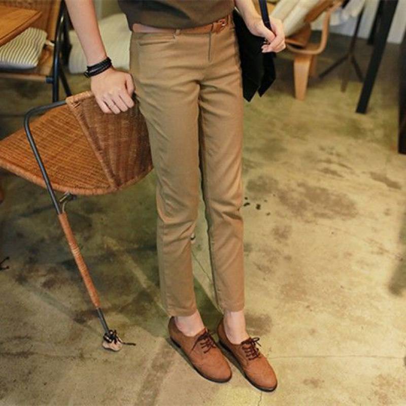 Khaki Straight-Leg Casual Pants for Women, Cropped Pants, Versatile Petite Pants, Long Pants, Cropped Cargo Pants for Women
