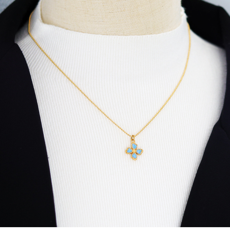 Titanium Steel Material Wholesale Jewelry Casual Retro French Style Leaf Flower Titanium Steel Enamel Pendant Necklace