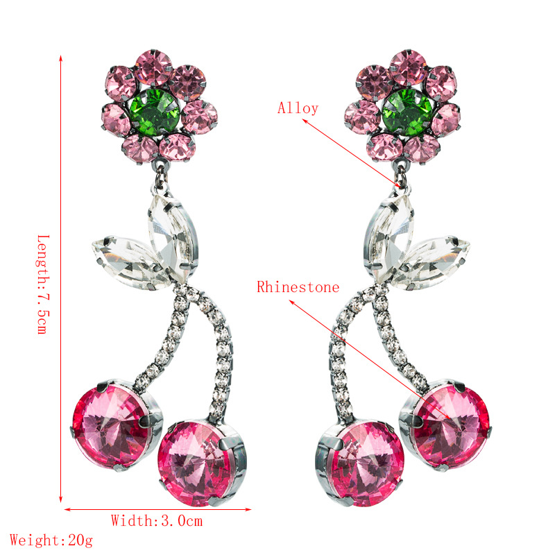 Korean Style Pink Cherry Flower Full Diamond Long Earrings display picture 1