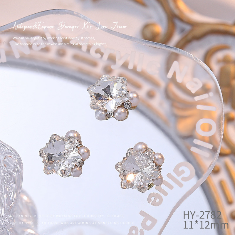 Celebridad en línea Maillard joyería de uñas de cristal pila diamante producto terminado flash torcido corazón grasa cuadrado hecho a mano perla joyería de uñas