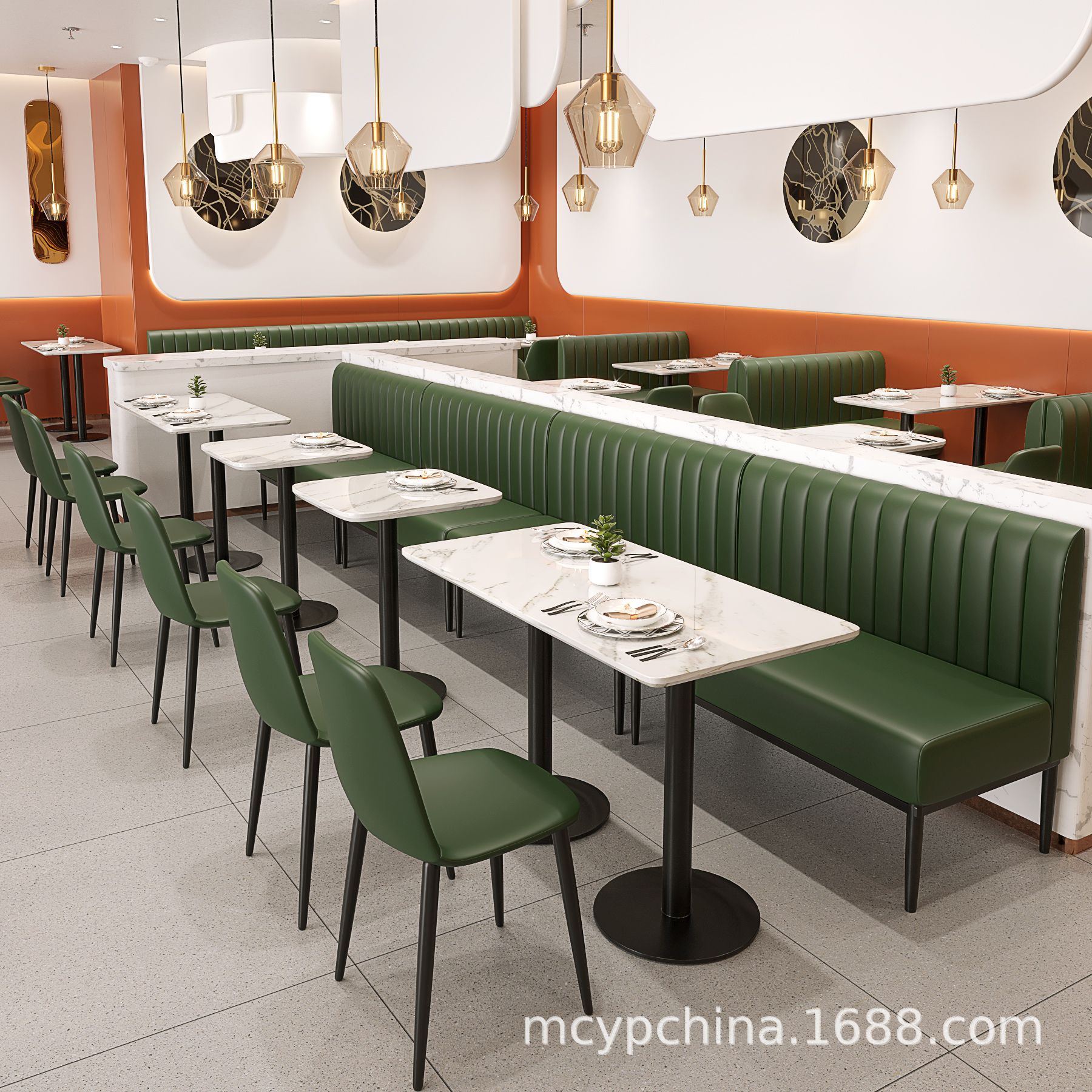 快餐店卡座桌椅组合 小吃店烧烤店休闲奶茶店铁椅面馆 靠墙卡座