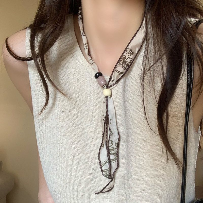 美拉德豹纹印花丝巾项链女2025新款爆款个性毛衣链小众设计感配饰|undefined