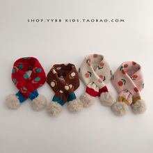 韓系寶寶秋冬季保暖毛線圍巾可愛雙球防風交叉圍脖男女童針織脖套
