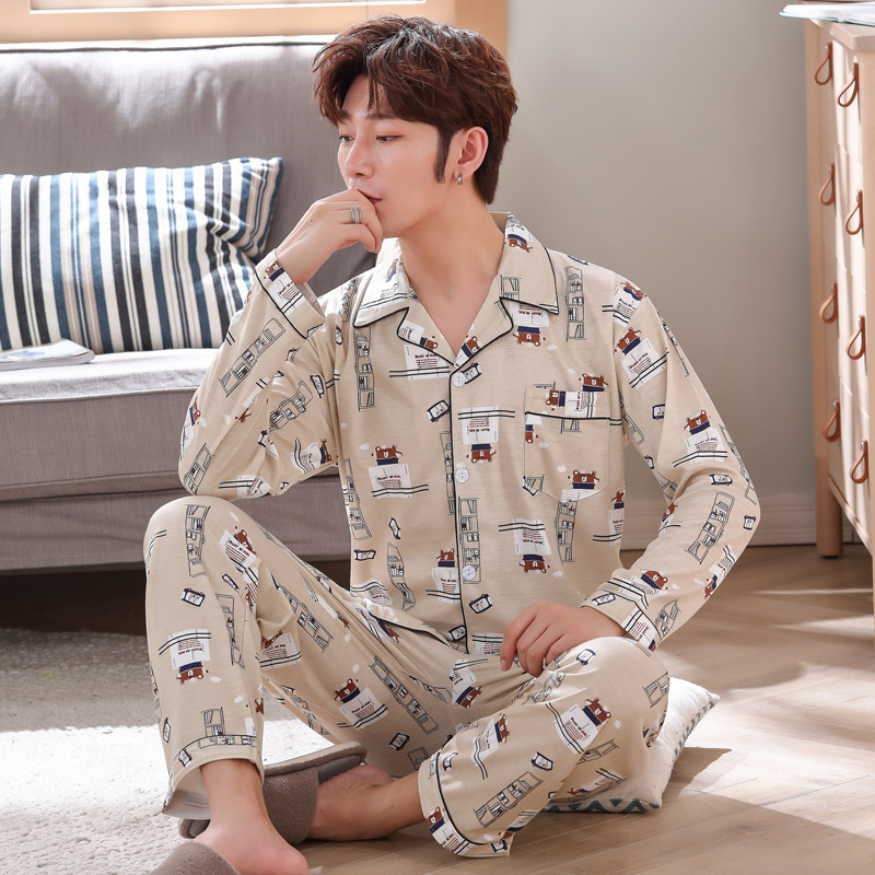 Pijamas de los hombres de manga larga de algodón de primavera y otoño delgada más el tamaño de prendas de vestir exteriores de los hombres pijamas de invierno homewear