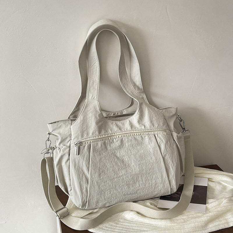 Túi tote nữ cỡ lớn chất liệu nylon nhẹ, túi đeo vai và đeo chéo tiện lợi — Khói tím, Quân đội xanh, màu be, màu nâu chi tiết 8