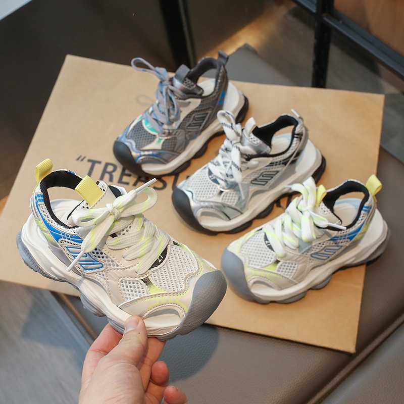 Boys' Breathable Sports Sandals Summer 2026 Style Mesh Hollow Out Beach Shoes Silver Apricot Black Low Heel Versatile Children's Footwear_voghion.com