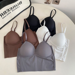 Ice Silk Sexy Girl French-Style Bandeau Short Backless Camisole with Design Sense, Niche, Seamless, Outerwear Top for Summer