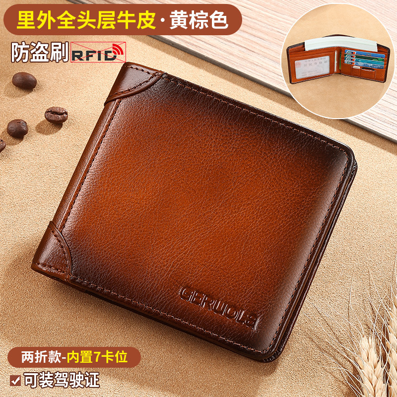 2025 nueva cartera de cuero auténtica para hombres cartera de gran capacidad corta horizontal cartera retro para hombres