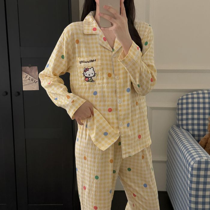Al por mayor transfronterizo primavera y otoño nuevo pijama de mujer nubes de algodón pantalones de manga larga dulce dibujos animados se puede usar ropa de casa conjunto