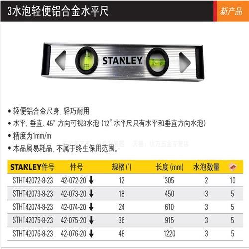 史丹利3水泡铝合金水平尺48寸家用装修靠尺水平仪STHT42076-8-23