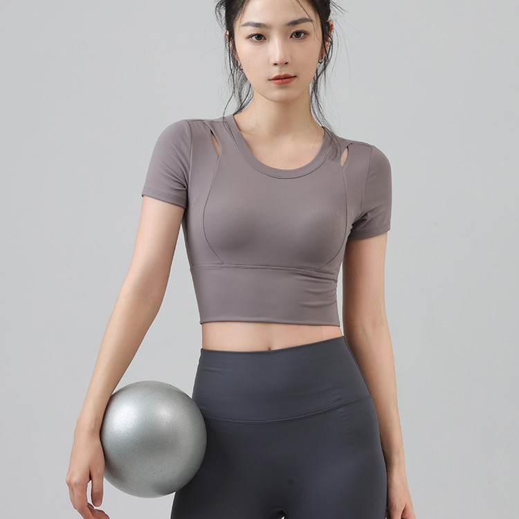 New Yoga Clothing Short-sleeved T-shirt Women's Chest Pad Slim-fit Slimming Sports Short-sleeved Outdoor Running Fitness Top for Summer