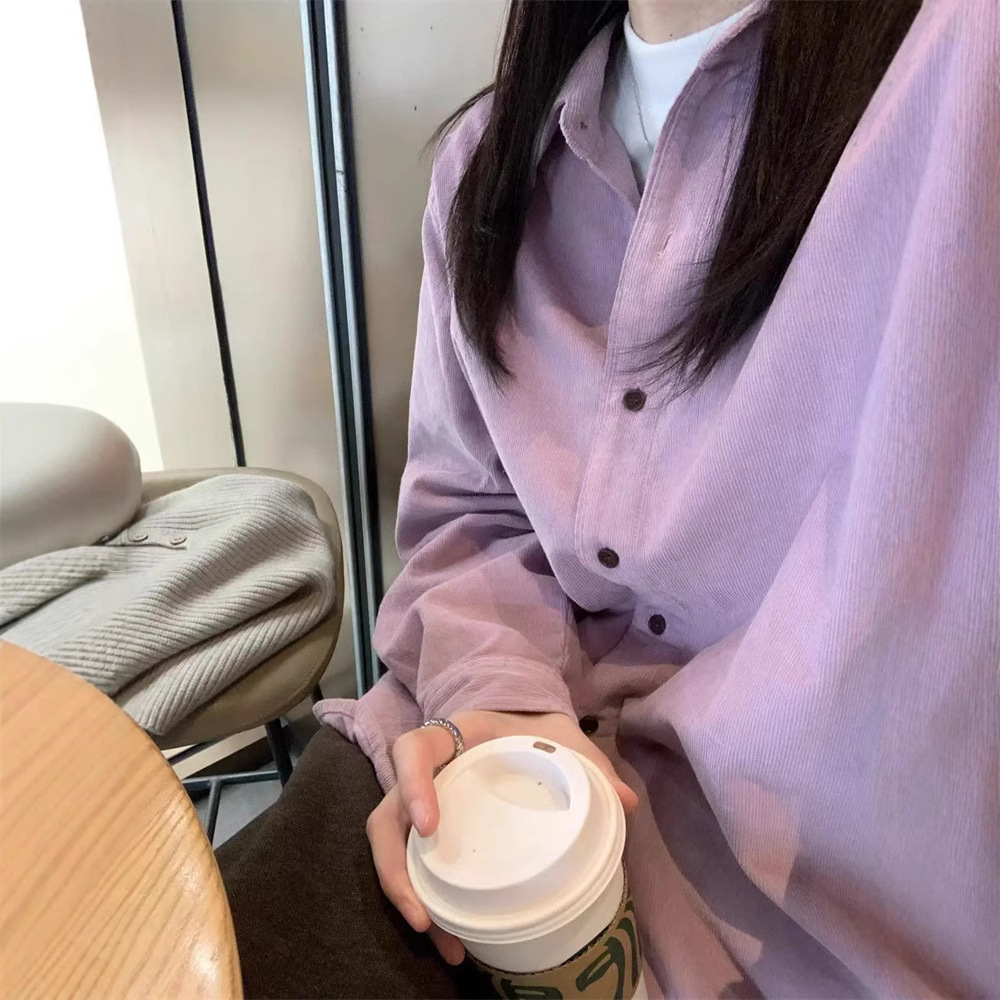 温柔芋紫色灯芯绒衬衫女！2025秋季复古百搭显瘦叠穿休闲衬衣外套