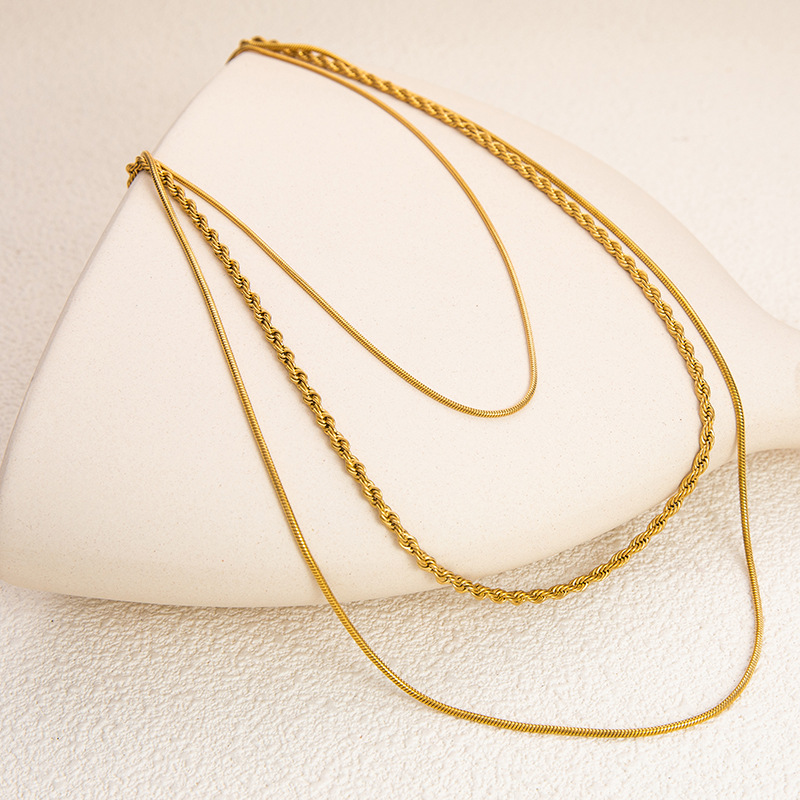 Wholesale Jewelry Retro Solid Color Titanium Steel Plating Three Layer Necklace display picture 1