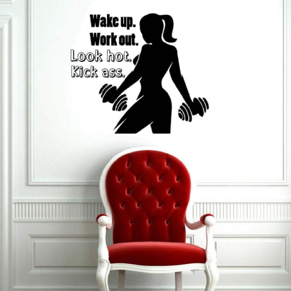 Wake up Work out 美女手拿哑铃wall decor跨境亚马逊ebayDW7615