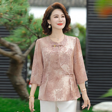 妈妈女装新中式国风衬衫新款中老年雪纺小衫宽松显瘦气质百搭上衣