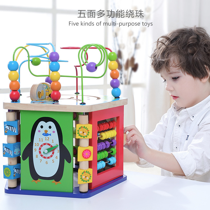 Bolas de madera para niños de madera grande multifuncional cuentas redondas grandes caja del Tesoro 1-3 bebé 26 letras juguetes de educación temprana