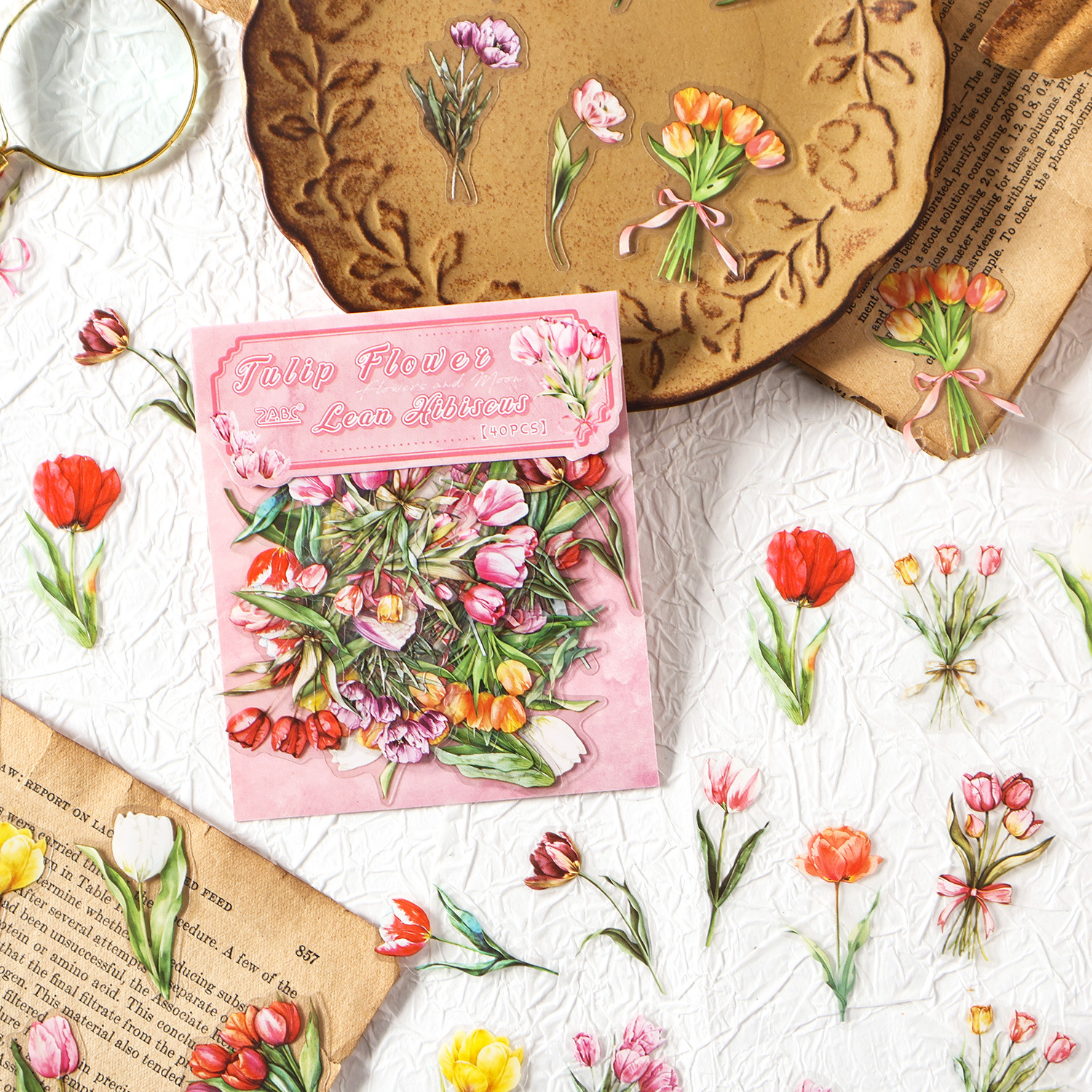 Paquete de pegatinas de cuenta manual de la serie de sueños florales Pegatinas de flores de plantas retro Pet Bolsa de pegatinas de plantas de flores impermeables