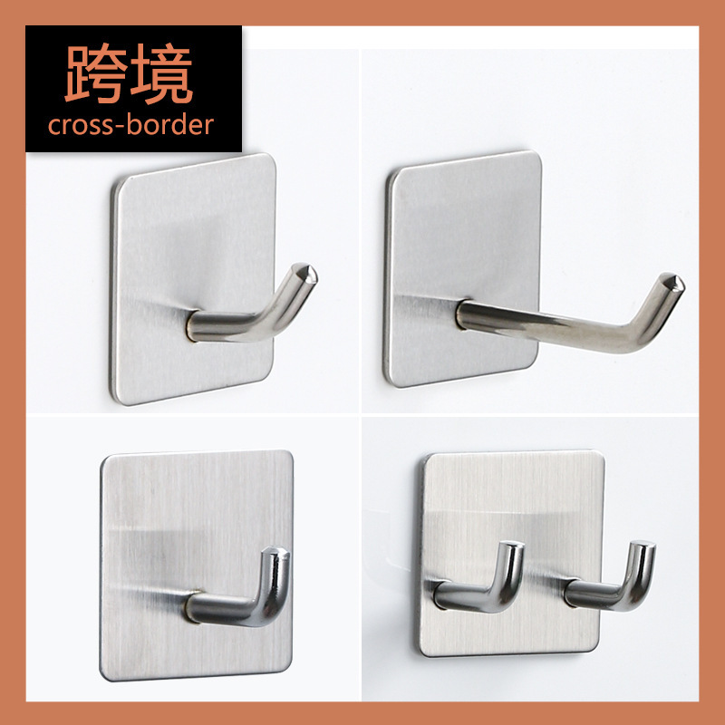 Cross-border Amazon 304 stainless steel single hook sticky hook creative hook punch-free wall metal seamless clothes hook