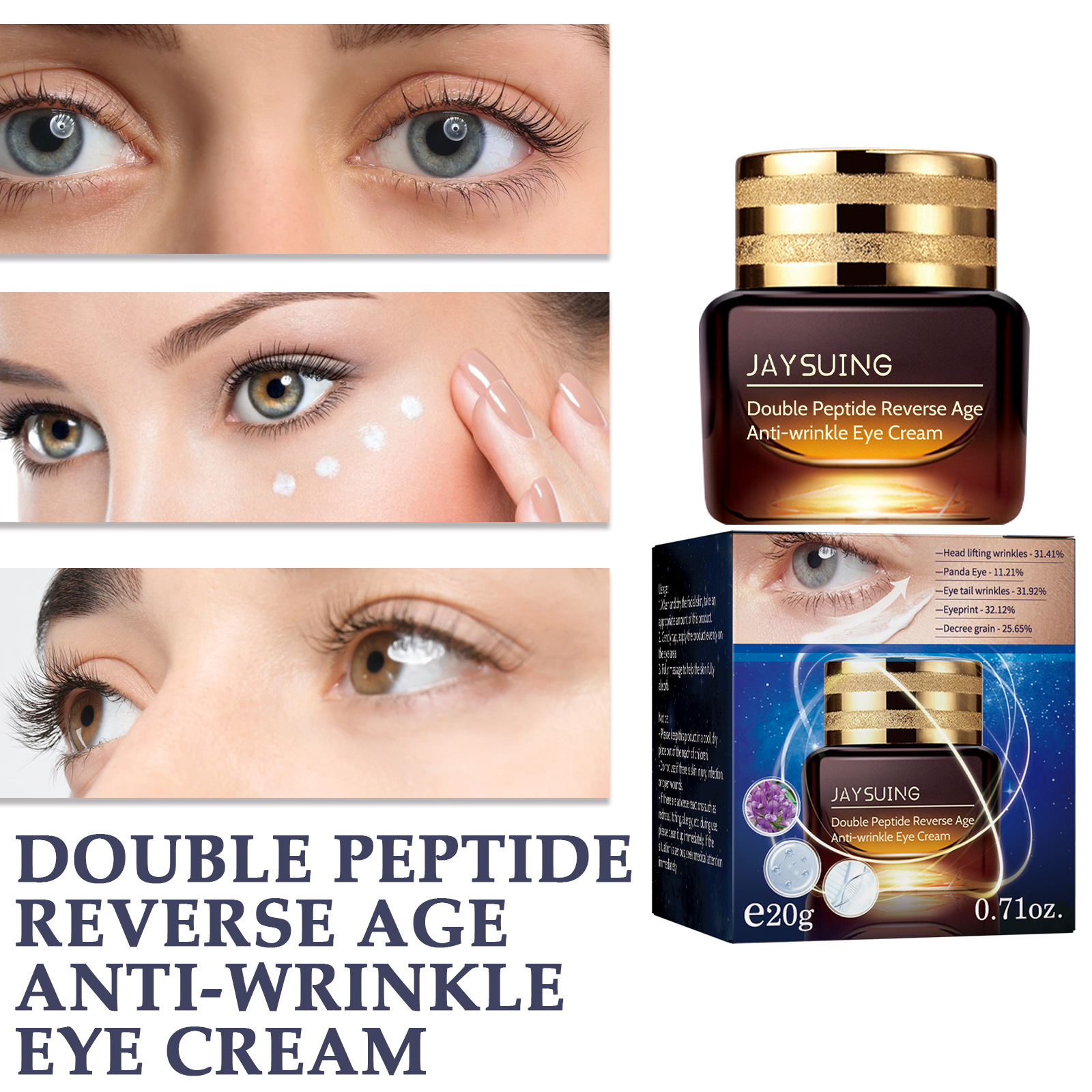 Krema proti gubam Jaysuing za posvetlitev drobnih gubic v kotičkih črnih kolobarjev pod očmi in učvrstitev podočnjakov_voghion.com