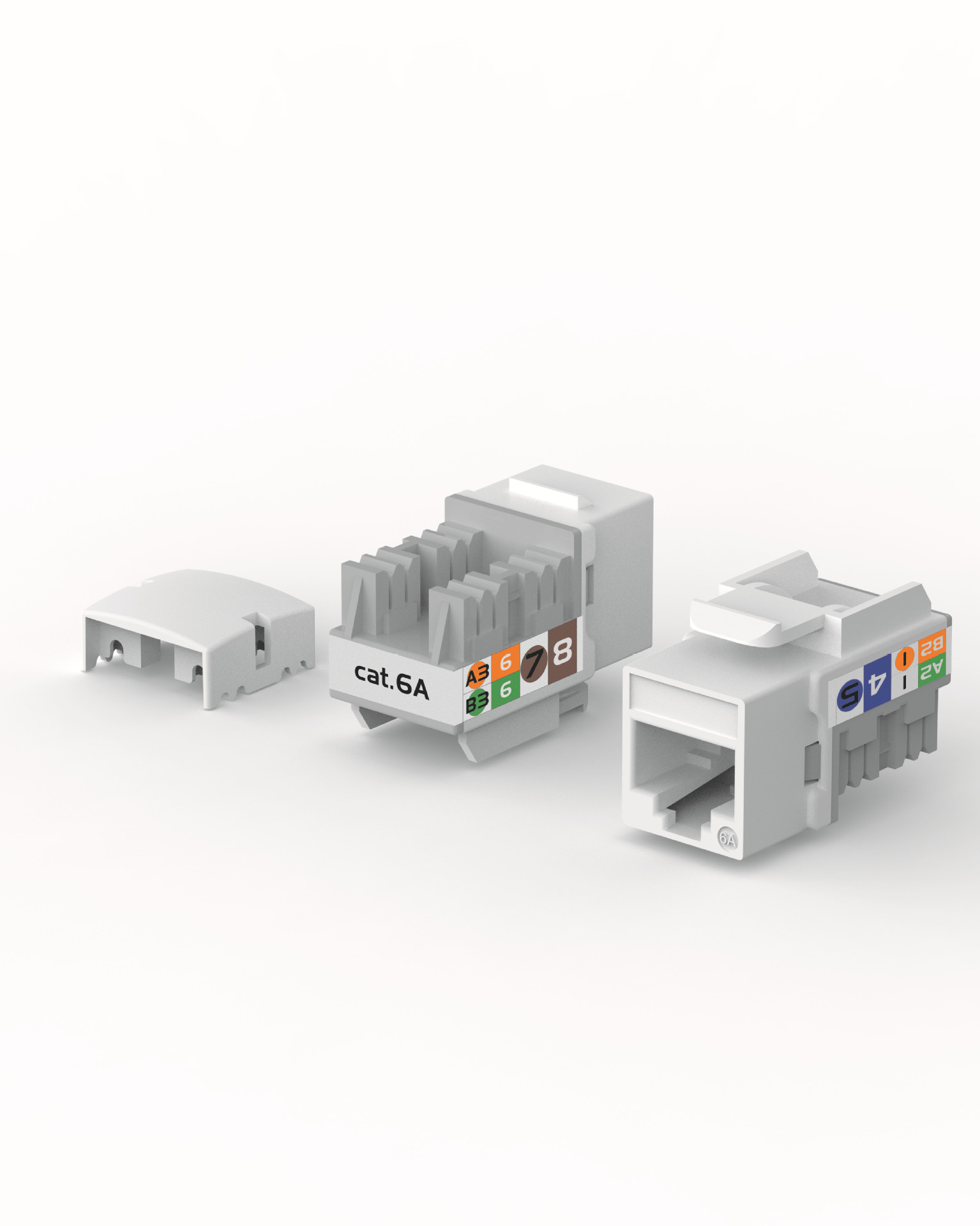 RJ45模块单体级Cat6A超六类网络模块90度非屏蔽UTP