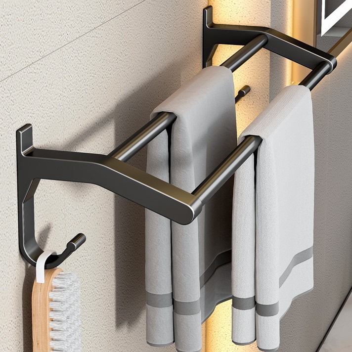 Toallero de Aluminio Espacial, Estante de Almacenamiento para Baño, Estante de Pared para Lavabo, Toallero sin Perforaciones