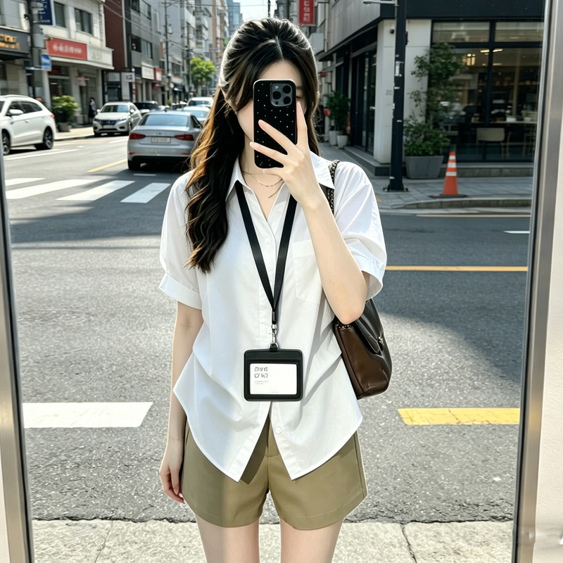 Shirts That Can Be Styled into Different Shapes, Korean-Style Collared Short-Sleeved Shirts, Loose-Fitting and Slimming Design for Summer, Versatile for Work and Casual Wear