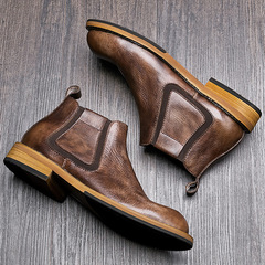 Autumn Chelsea Boots for Men: Genuine Leather Slip-On High-Top Shoes, British Retro Style Boots, Men's Martin Boots, Cowhide Leather Boots