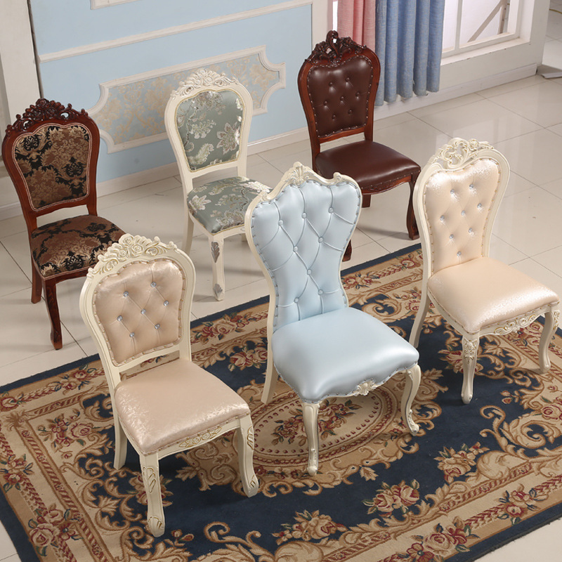 European-Style Dining Chair Hotel Restaurant Ivory White Solid Wood Table and Chair Mahjong Makeup Family Dining Single Nordic Chair J&
