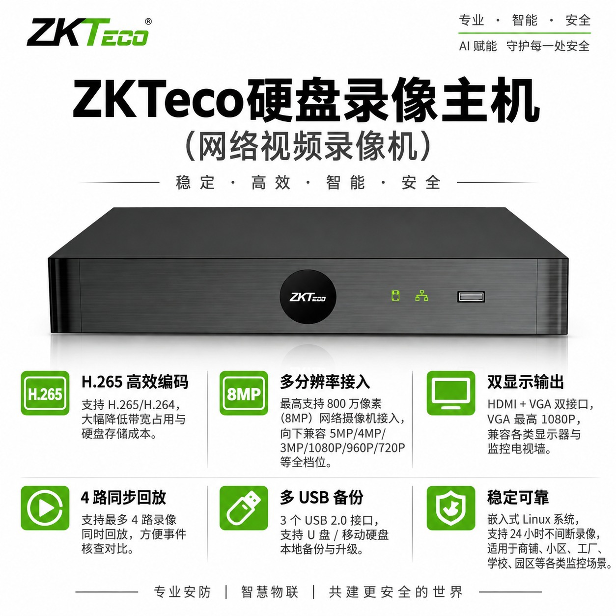 ZKTeco熵基网络硬盘录像机NVR 4/8 路监控主机支持800万摄像头