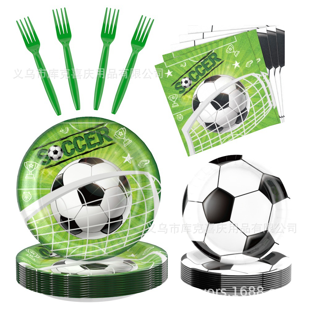 Nueva Copa del Mundo de Fútbol Fiesta Decoración Cumpleaños Niños Plato de papel desechable Taza de papel Toallas Set de cubiertos