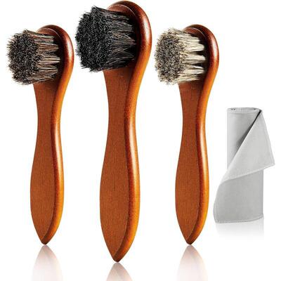 4 Horse Hair Shoe Brush Shine Kit Shoe Polish Brush Leather