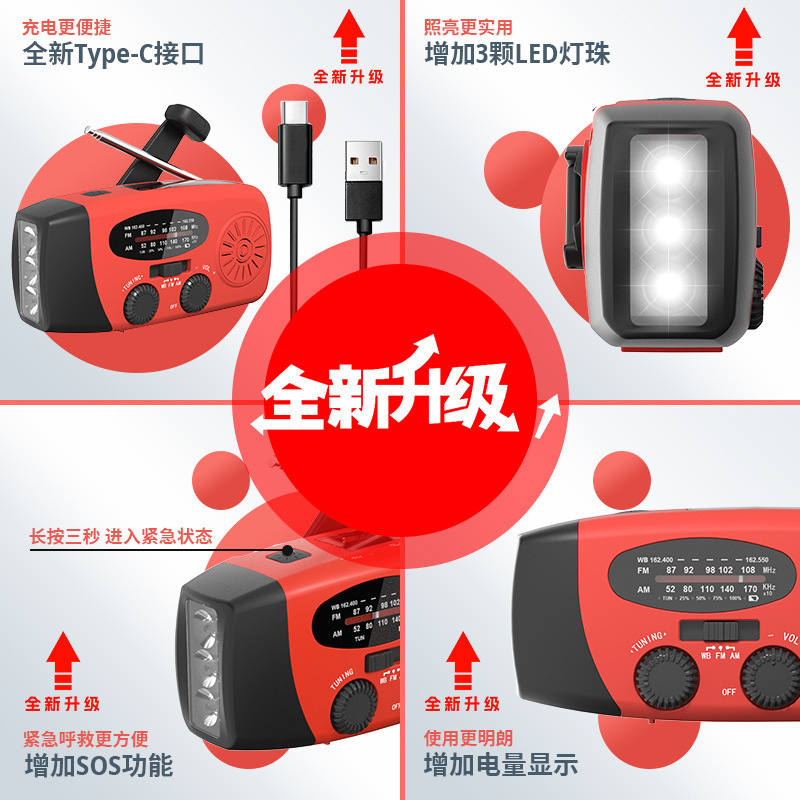外国貿易電子商取引ホット販売多機能手回しラジオ緊急防災SOSラジオ強力な光懐中電灯ポータブル|undefined