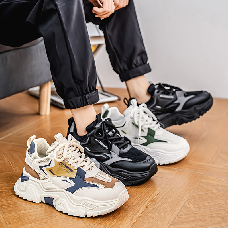 Men's Shoes Spring and Autumn New High-Top Casual Shoes Youth Running Shoes Junior High School Students Thick-Soled Dad Shoes