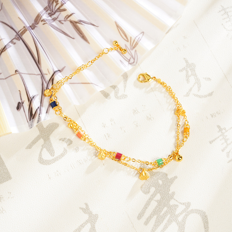 Gufasha oro retro color esmalte artesanía pulsera de lótus, diseño de tendencia nacional, joyería al por mayor