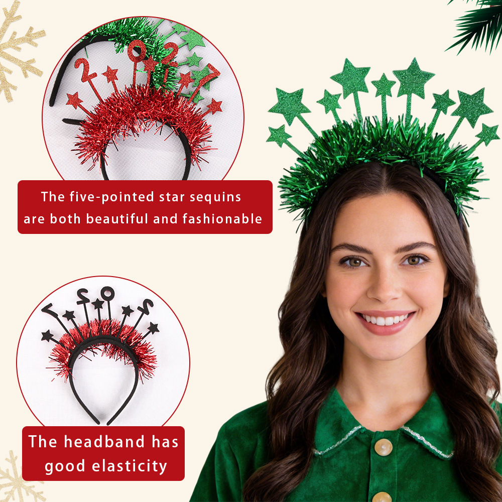 2027 Año Nuevo cabeza de Navidad decoración estrella de color bandas de cabello eventos de Año Nuevo número de pentacazos cabeza