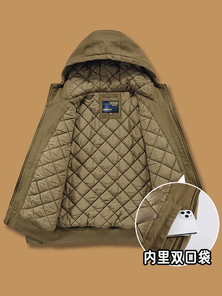 Otoño e invierno chaqueta con capucha de los hombres sueltos más tamaño gruesa chaqueta de vuelo caliente de algodón acolchado abrigo americano Retro Ropa de trabajo de algodón acolchado abrigo