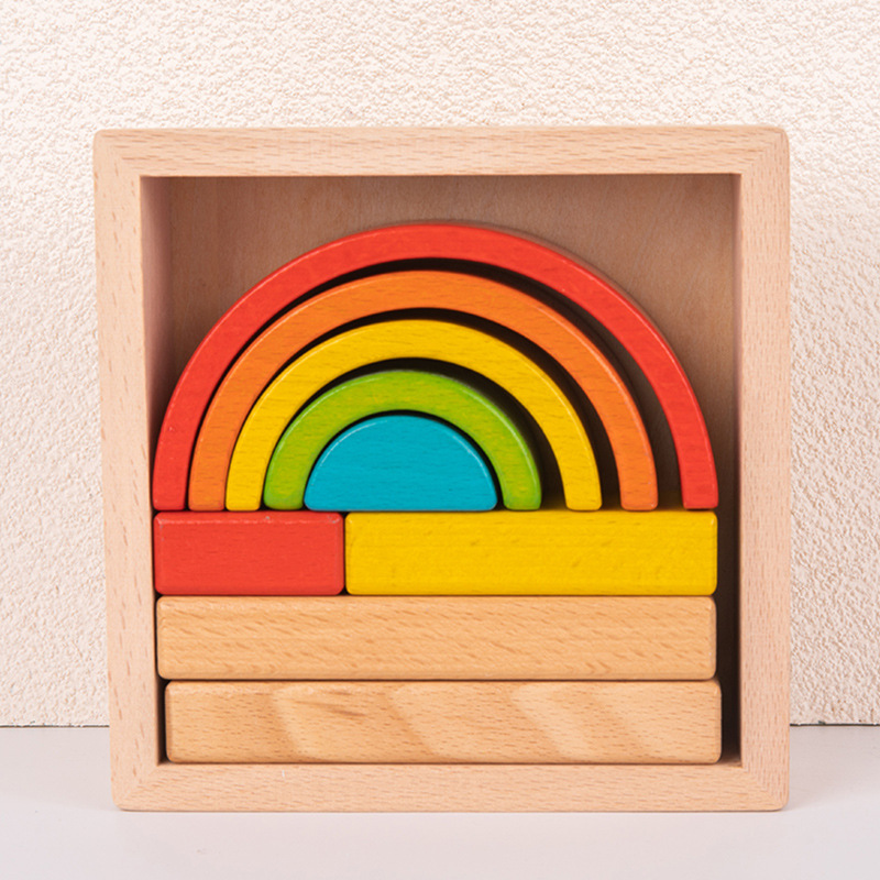 Madre del príncipe arco iris madera de haya regalos de madera sólida niños y niñas educación temprana para construir puzzles de montaña juguetes